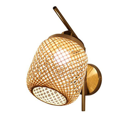 Στρογγυλό Μπαμπού Wicker Ρατάνι τοίχος Sconce 3500K για εσωτερικό μπάνιο