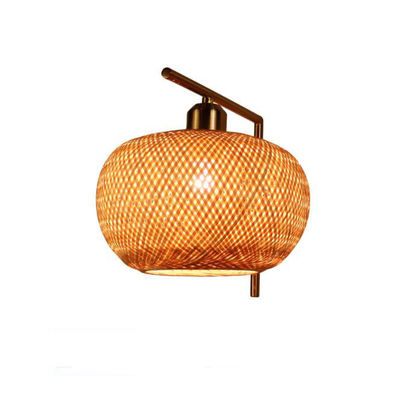 Στρογγυλό Μπαμπού Wicker Ρατάνι τοίχος Sconce 3500K για εσωτερικό μπάνιο