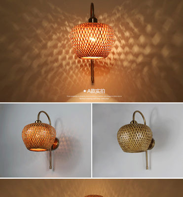 E27 LED Woven Bamboo Wall Lamp Sconce 3500K Για υπνοδωμάτιο μπάνιο