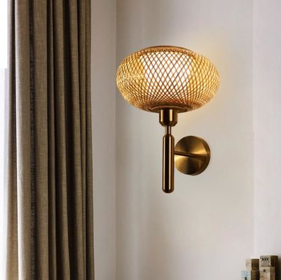 E27 LED Woven Bamboo Wall Lamp Sconce 3500K Για υπνοδωμάτιο μπάνιο